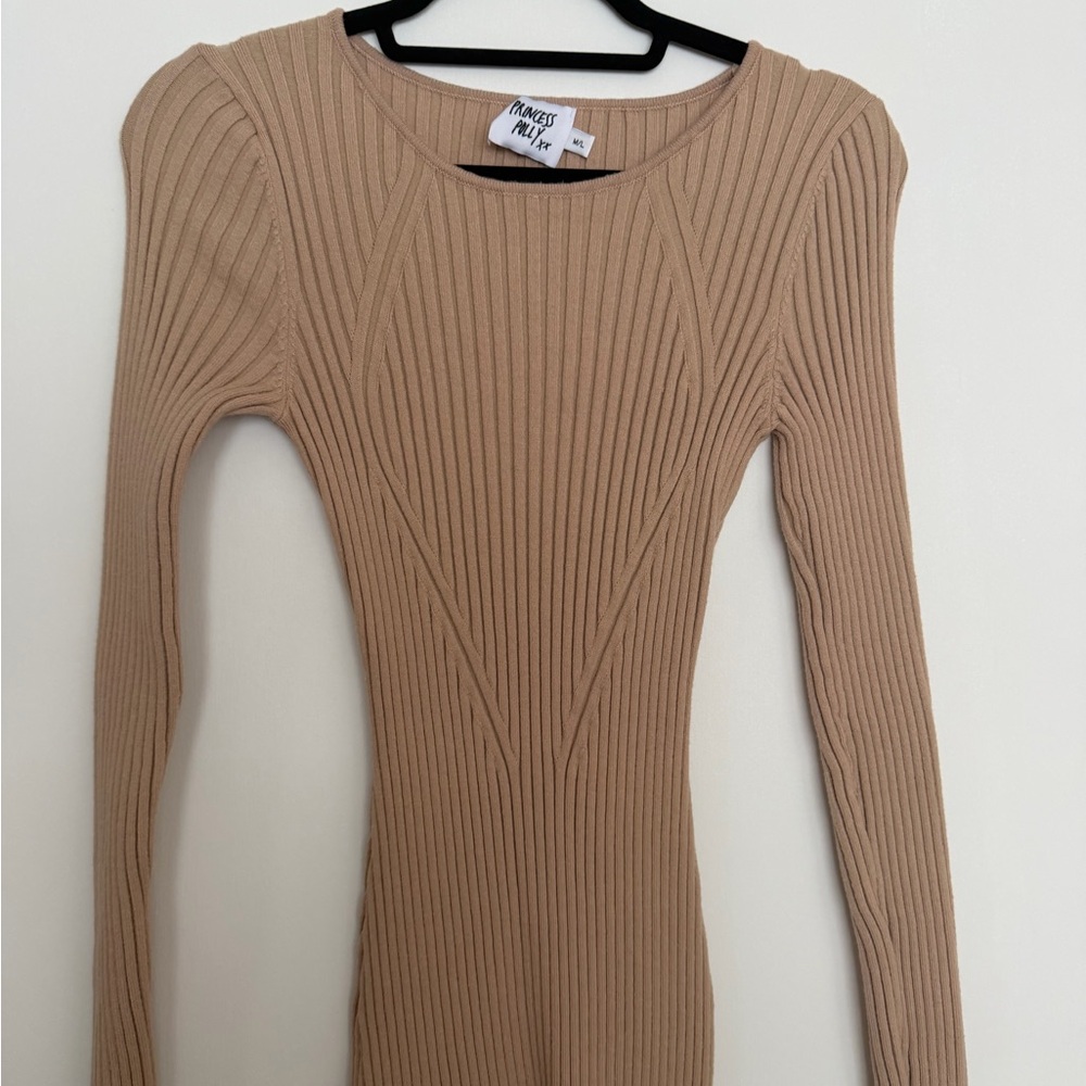 Wilfred Ribbed Long Sleeve Dress - Camel